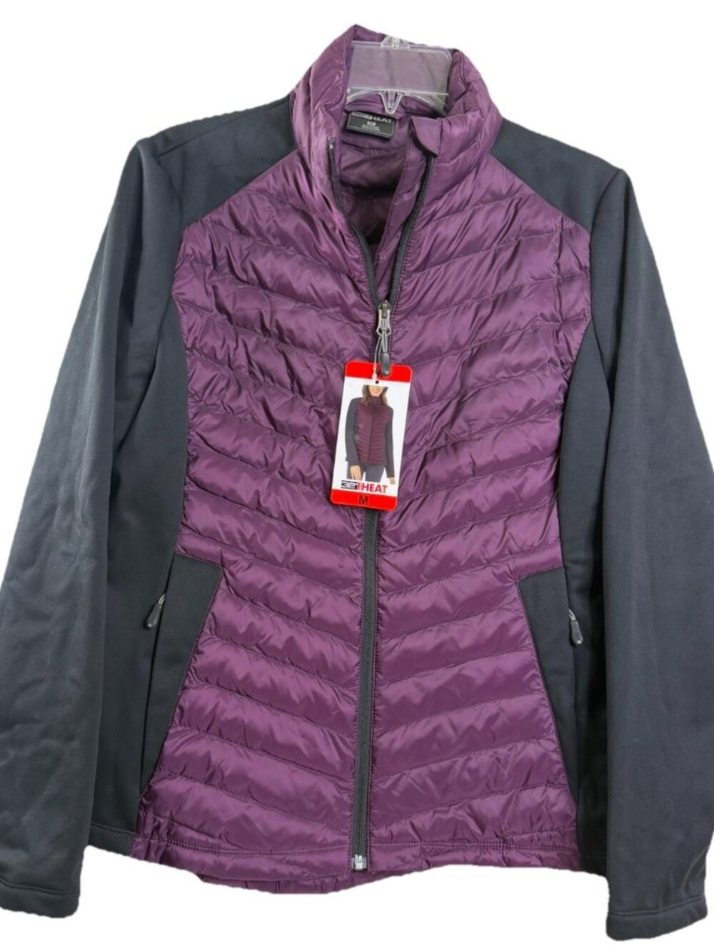 32 Degree Heat Womens Medium Puffer Jacket Fitted Purple & Black Lightweight NWT